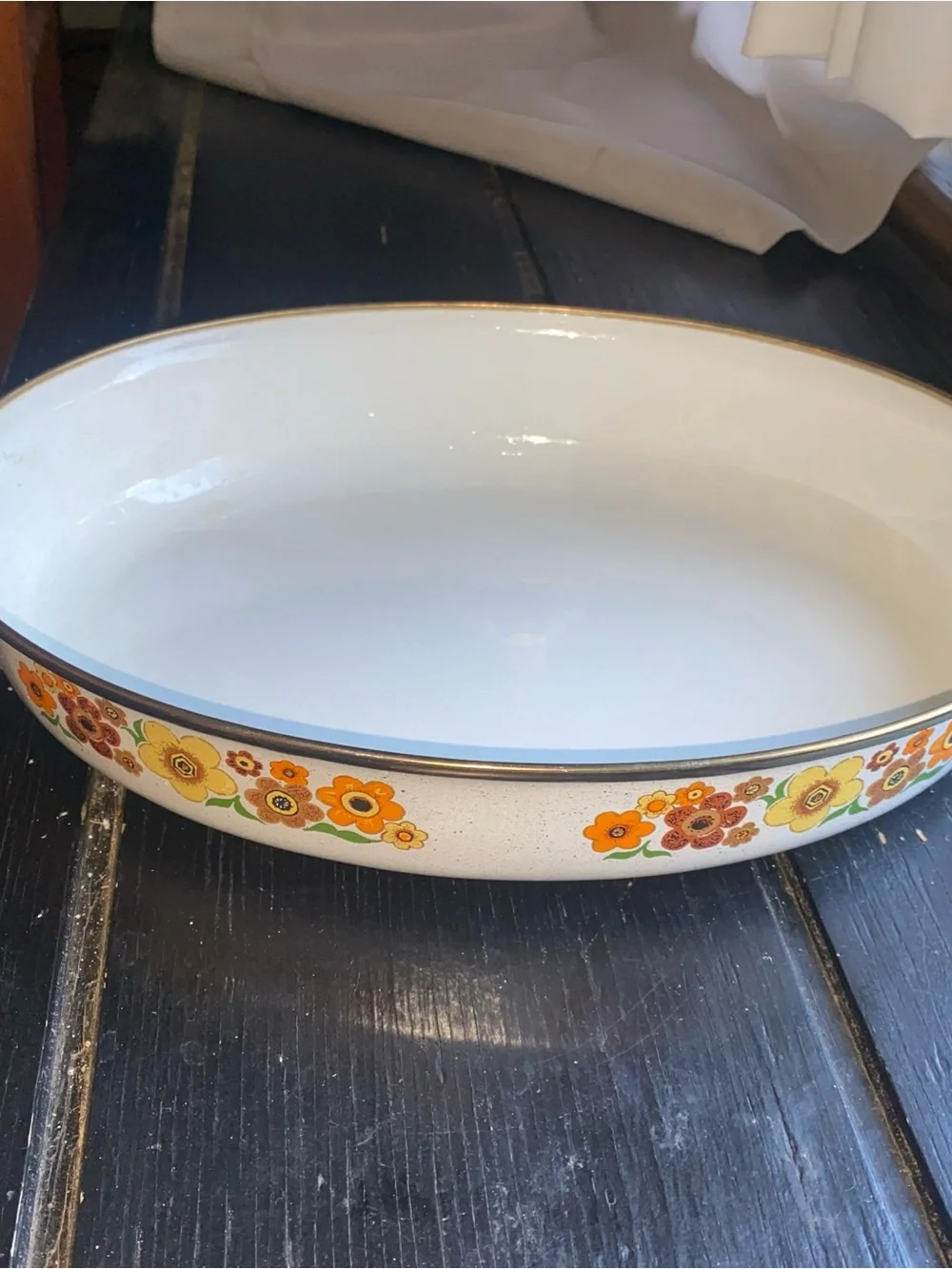 Vintage Floral Ceramic Serving Bowl - White with Orange & Yellow Flowers